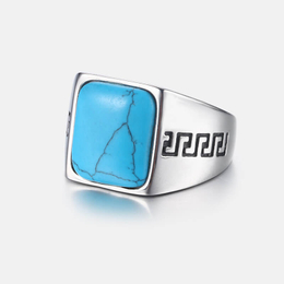 Chinese Great Wall Pattern Stainless Steel Gem Ring