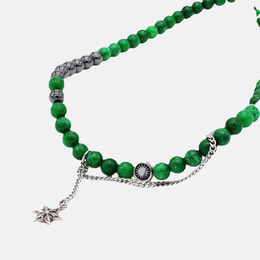 Collana con perline in acciaio inossidabile con sole e stella