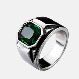 Octagonal Gemstone Stainless Steel Ring