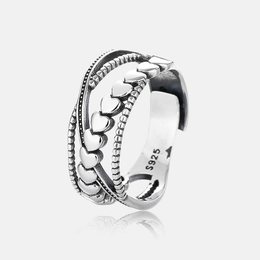 Simple Love Heart Line Cross Sterling Silver Open Ring