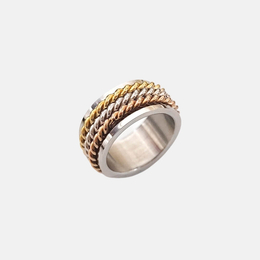 Simple Tri-Color Braided Stainless Steel Spinner Ring