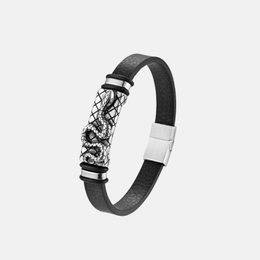 Simple Snake Pattern Stainless Steel Leather Bracelet