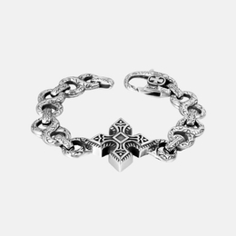 Punk Cross Floral Stainless Steel Bracelet