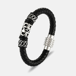 Simple Multi-layer Leather Braided Stainless Steel Bracelet