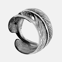 Simple Feather Stainless Steel Silver Men's Ring