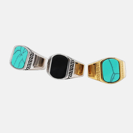 Great Wall Pattern Vintage Gemstone Stainless Steel Ring