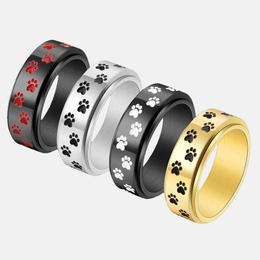 Dog Paw Prints Stainless Steel Spinner Ring