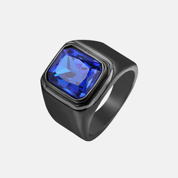 Simple Stainless Steel Gemstone Men's Ring