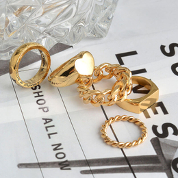 Simple Punk Style 5 Piece Gold Stainless Steel Ring Set