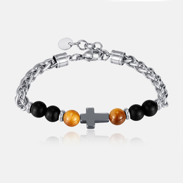 Tiger’s Eye Cross Splicing Stainless Steel Bracelet