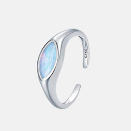Simple Blue Eye-Shaped Glass Sterling Silver Open Ring