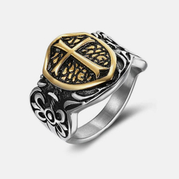 Vintage Shield Cross Stainless Steel Ring