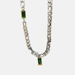 Emerald Patchwork Stainless Steel Cuban Necklace