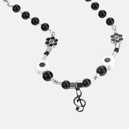 Collier de perles en acier inoxydable Note de musique Smiley