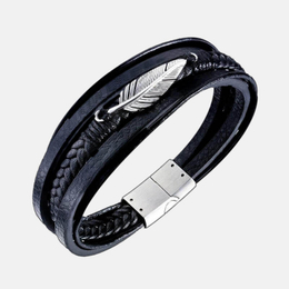 Feather Leather Stainless Steel Men's Bracelet