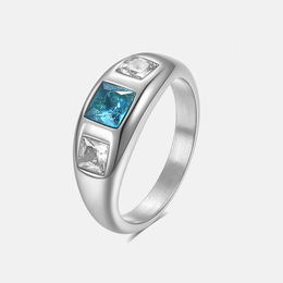 Simple Square Zircon Inlay Stainless Steel Ring