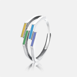 Irregular Four Color Drip Sterling Silver Open Ring