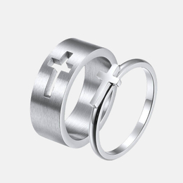 Cross Hallow Stainless Steel Couple Ring