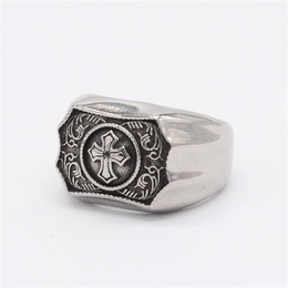 Anello vintage in acciaio inossidabile con croce