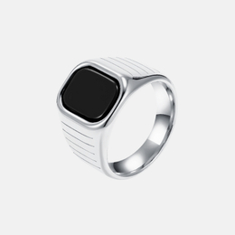 Simple Square Gem Striped Stainless Steel Ring