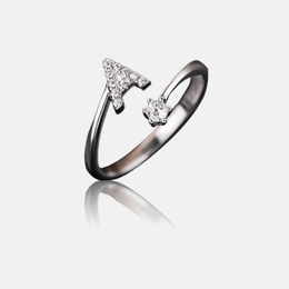 Simple Letter Zirconia Sterling Silver Open Ring