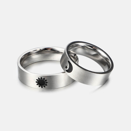 Matte Star Moon Sun Stainless Steel Couple Ring