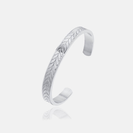 Schlichtes Manschettenarmband aus Edelstahl mit Weizenohrmuster