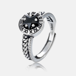 Bague ouverte vintage en argent sterling tressé avec chiffres romains