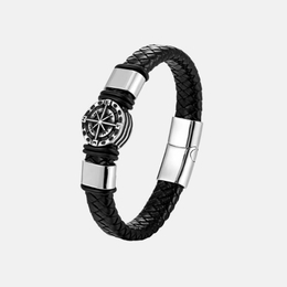 Vintage Compass Stainless Steel Leather Bracelet