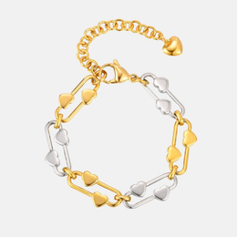 Fashion Heart Pin Stitched Stainless Steel Bracelet