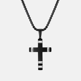 Geometric Faceted Two-Tone Stainless Steel Cross Pendant