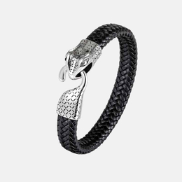 Fashion Snake Head Stainless Steel Leather Bracelet