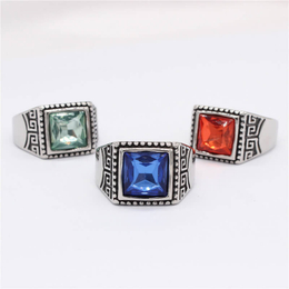 The Great Wall Pattern Stainless Steel Gemstone Ring