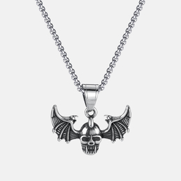 Punk Bat Wings Skull Head Stainless Steel Pendant