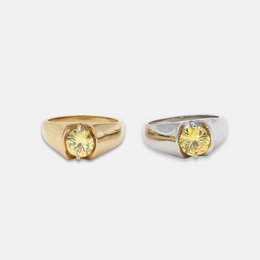 Minimalist Yellow Diamond-set Stainless Steel Engagement Ring