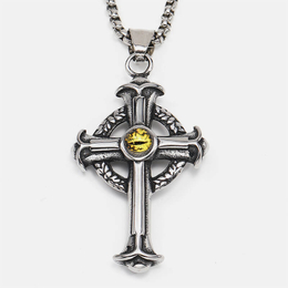 Vintage Devil's Eye Stainless Steel Cross Pendant