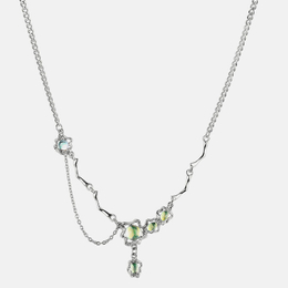 Irregular Zircon Stainless Steel Tassel Spliced Necklace
