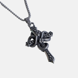 Vintage Double Snake Wrapped Stainless Steel Cross Pendant