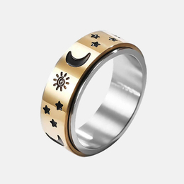 Rotating Sun Moon Star Stainless Steel Ring