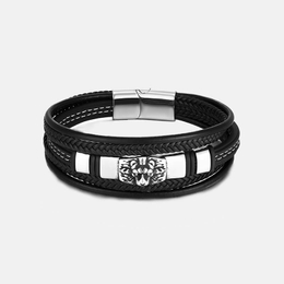 Punk Lion Head Stainless Steel Leather Bracelet