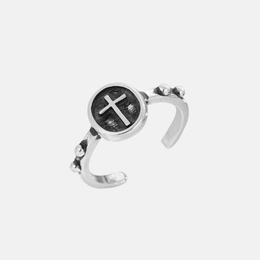 Vintage Cross Rosary Sterling Silver Open Ring
