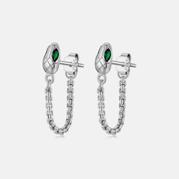Simple Zircon Snake Sterling Silver Chain Earrings