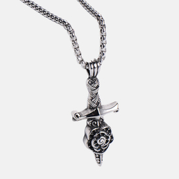 Punk Rose Cross Stainless Steel Sword Pendant