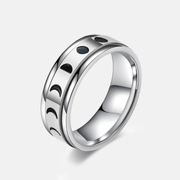 Moon Phase Crescent Stainless Steel Spinner Ring