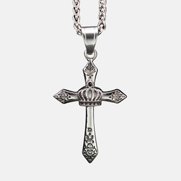Diamond Crown Stainless Steel Cross Pendant