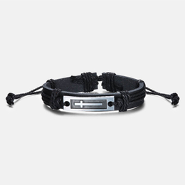 Latin Cross Alloy Leather Bracelet