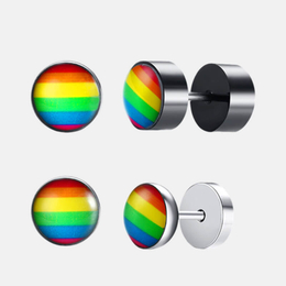 Rainbow Flag Pride Stainless Steel Dumbbell Earrings