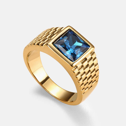 Square Gemstone Stainless Steel Gold Ring
