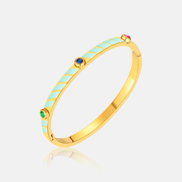 Candy Color Striped Zirconia Stainless Steel Bracelet