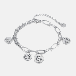 Simple Zircon Tree of Life Stainless Steel Bracelet